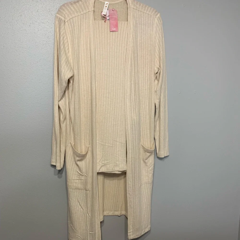 Cream Lounge 2 Piece Set with Pants and Long Cardigan NWT - Picture 3 of 7